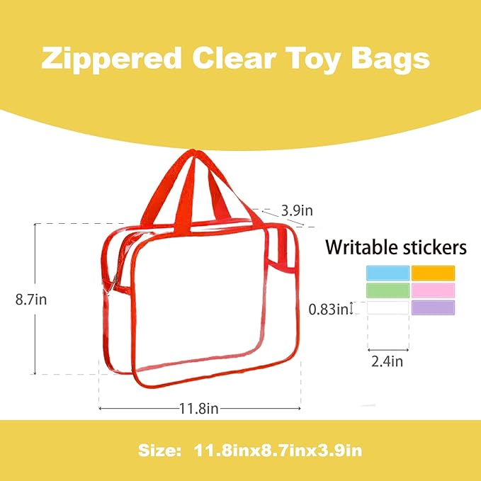 Clear Storage Bag with Zipper - Organizing Bags for Home Travel with Handles - for Building Blocks, Puzzle, Book, Board Game(6 colors, 6 Packs)