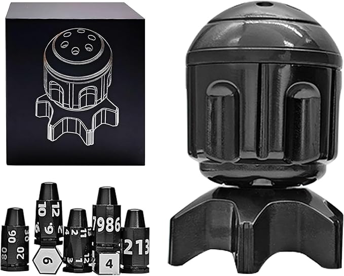 Roulette Dice Spinner for DND Dice Set, 7 Metallic Polyhedral D&D Dice with Gift Case for Dungeons and Dragon Game, RPG Role Playing Table Game Gifts (Black)