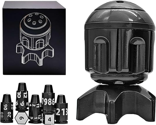 Roulette Dice Spinner for DND Dice Set, 7 Metallic Polyhedral D&D Dice with Gift Case for Dungeons and Dragon Game, RPG Role Playing Table Game Gifts (Black)