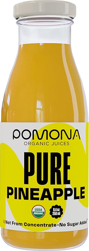 Pomona Organic Juices Pure Pineapple Juice, 8.4 Ounce Bottle (Pack of 12), Cold Pressed Organic Juice, Non-GMO, No Sugar Added, Not from Concentrate, Gluten Free, Kosher Certified, Preservative Free