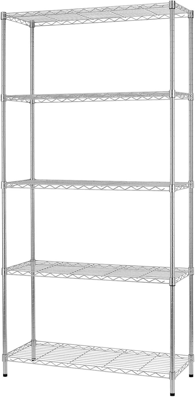 BestOffice 14''Wx36''Dx72''H NSF Wire Shelf Metal 5 Shelf Wire Shelving Unit Storage Shelves Heavy Duty Height Adjustable Utility Commercial Grade Steel Layer Shelf Rack Organizer,Chrome
