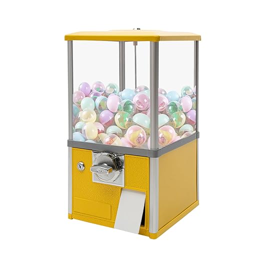 25 Cents Coin Operated Vending Machine, 20.87" Height Commercial Candy Gumball Machine Huge Load Capacity Candy Vending Machine, Big Capsule Vending Machine for 1.77-1.97in Ball Diameter (Yellow)