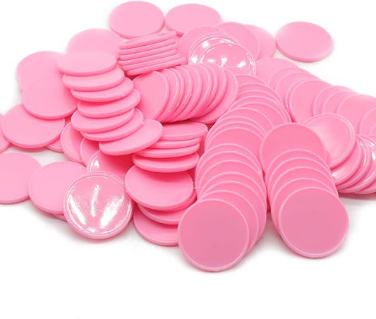 Set of 100 Opaque Plastic Learning Counters Mini Poker Chips Game Tokens with Storage Box (Pink, 1.58 Inch)