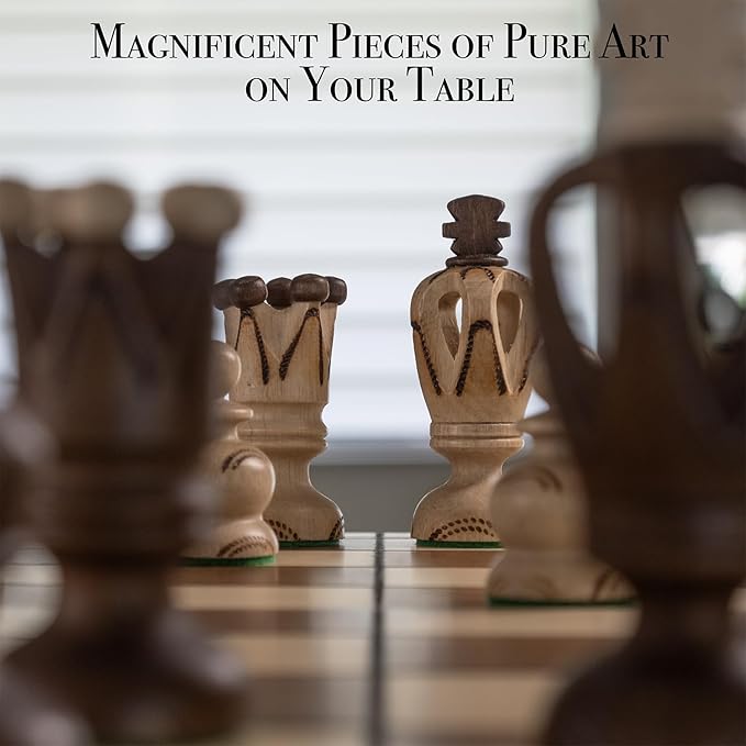 Wegiel Grand Royal Wooden Chess Set for Adults and Kids - 18 Inch Luxury Chess Set, Handcrafted from Premium Beech and Birch Wood - Unique Folding Design with Storage