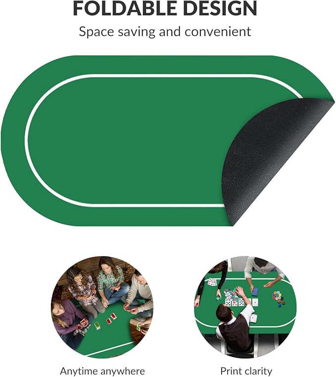 nuveti 79 x 39 Foldable Texas Poker Card Tabletop Layout Portable Anti-Slip Rubber Board Game Mat Smooth Premium Surface, Noise Reduction Poker Mat for Table
