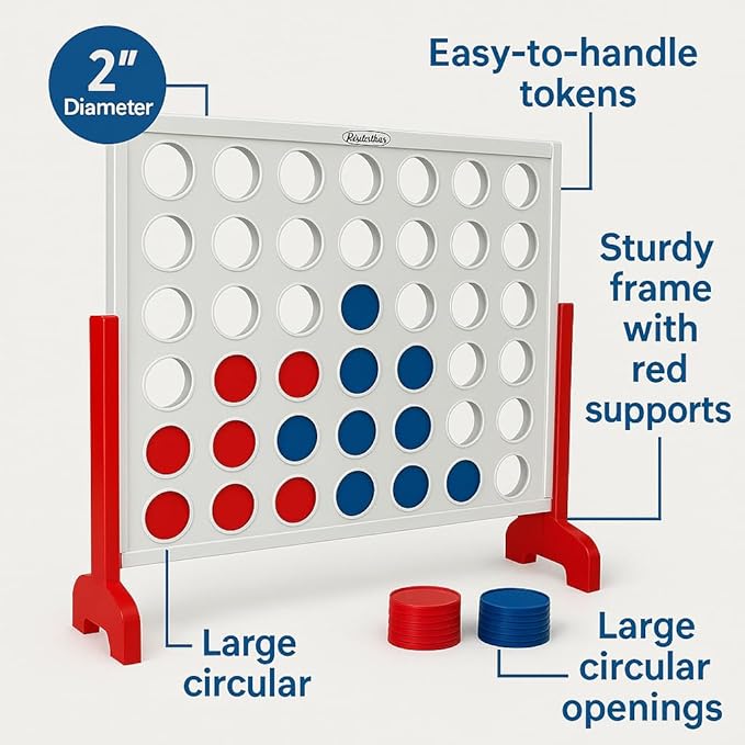 Bolaball Giant Wooden 4-in-a-Row Game – 4FT Jumbo Connect Game for Kids & Adults, Indoor & Outdoor Fun, Durable Design for Family Gatherings, BBQs, Parties & More