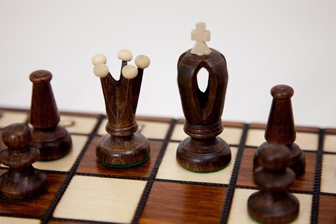 Wegiel Handmade Royal 36 European Chess Set - Wooden 14.2 Inch Board Hornbeam & Sycamore Pieces