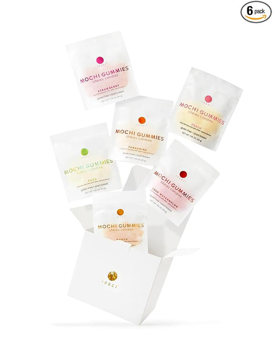 ISSEI Mochi Gummies Chewy Candy | Soft & Chewy | Award Winning | Gelatin-Free, Non-GMO, Kosher | Delicious Snack | 1.76 Oz (6 Pack, Rainbow Variety)