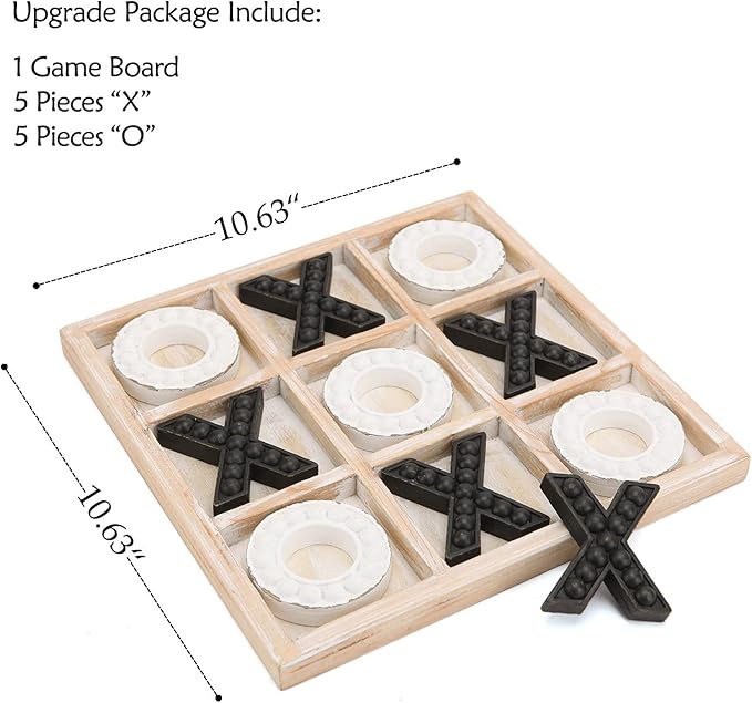 NIKKY HOME Tic Tac Toe Game Coffee Table Decor, 10.6 Inch Rustic Wooden Board, Black & White