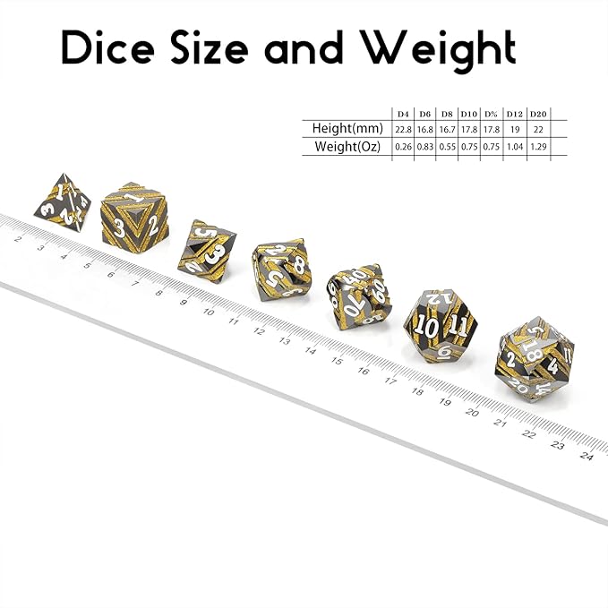 Stripe Metal DND Dice Set,DNDND Metallic D&D Dice with Gift Case for Dungeons and Dragons D&D (Gold Stripes)