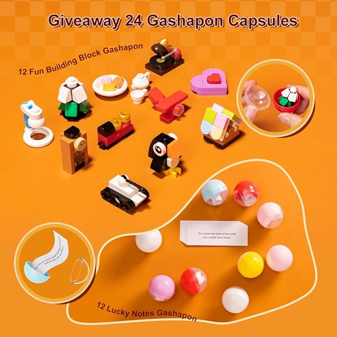 Retro Gumball Machine Building Block Set, with 12 Micro Building Blocks and 12 Lucky Notes for Multiple Gameplay Desktop Collectible-Quality Classic Gumball Machine Assembly Blocks Kit