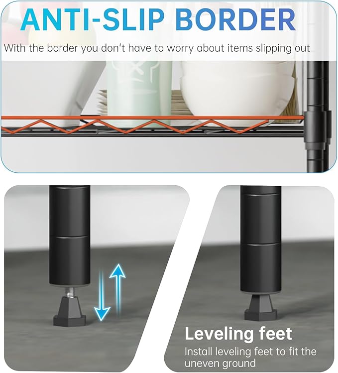 6 Tiers Wire Shelving 12" Dx17 Wx64 H Metal Frame Storage Shelves Easy Setup NSF Certified Storage Shelf Rack Shelf with Leveling Feet for Home Garage Kitchen Pantry, Black