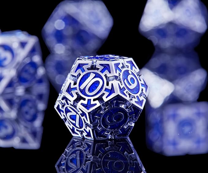 RULE DND Dice Set Metal Blue Solid Weighted D&D Dungeons & Dragons Polyhedral D20 D4 D12 D10 D% D8 D6 with Gift Box