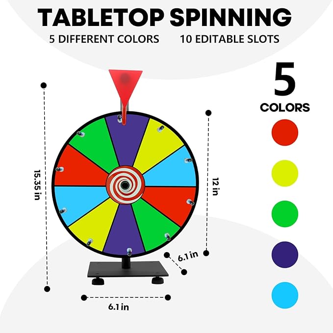12" Heavy Duty Spinning Wheel for Prizes,10 Colorful Prize Slots Tabletop Spinner,Color Prize Wheel for Trade Show,Fortune Spinning Game,Carnival 2Packs