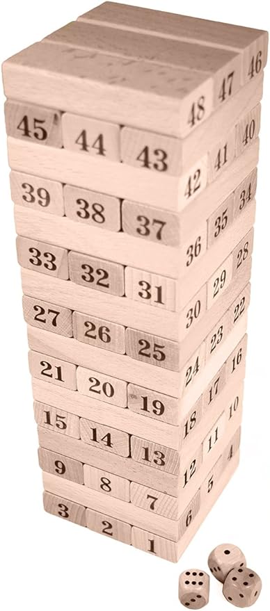 CoolToys Timber Tower Wood Block Stacking Game - Number Match Playset (48 Pieces)