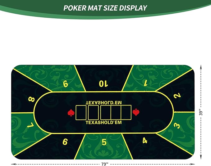 nuveti 79 x 39 Foldable Texas Poker Card Tabletop Layout Portable Anti-Slip Rubber Board Game Mat Smooth Premium Surface, Noise Reduction Poker Mat for Table