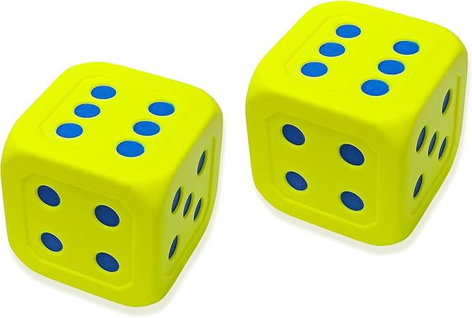 Macro Giant 6 Inch PU Foam Jumbo Big Playing Dice, Set of 2, Neon Yellow, Math Teaching, Teaching Aids, Board Games, Kid Toy