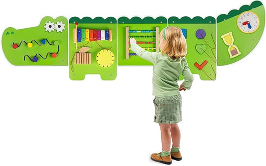 Monläurd® Crocodile Montessori Busy Board,Sensory Board,Educational Toys,Activity Cube,Wall Toys,Daycare Furniture,Playroom Furniture,Interactive Toys,Wooden Toys,Learning Toys,Boys and Girls 6 M+