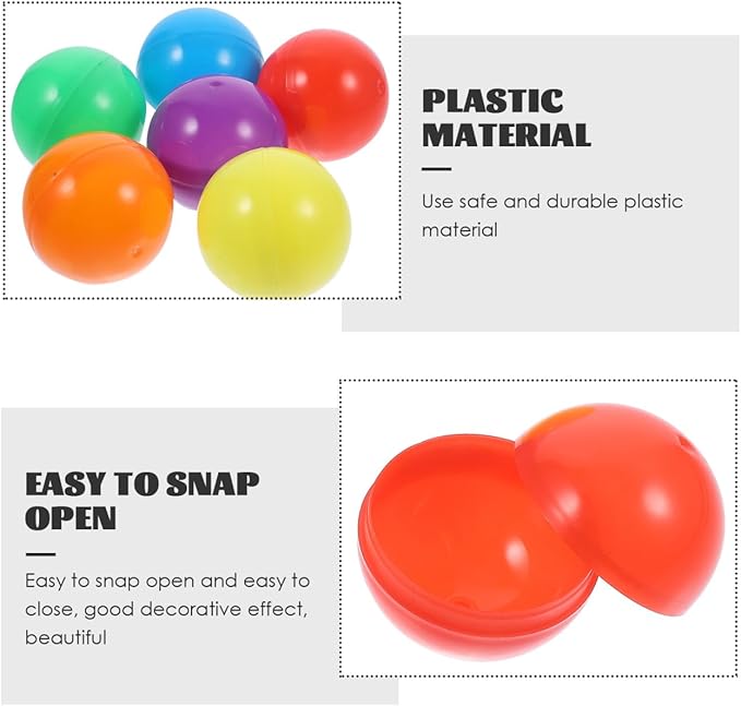 Amosfun 50pcs Gumball Vending Machine Capsules - 1.7 Inch Empty Colored Round Capsules Plastic Containers for Prizes Party Favors Goodie Bag Fillers
