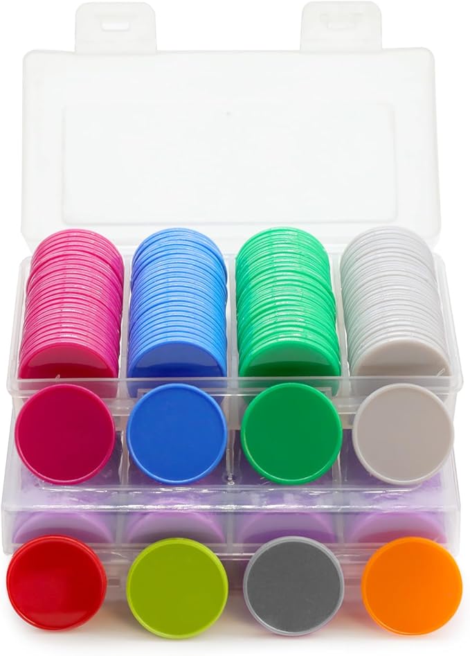 Set of 100 Opaque Plastic Learning Counters Mini Poker Chips Game Tokens with Storage Box (Gray, 1.26 Inch)
