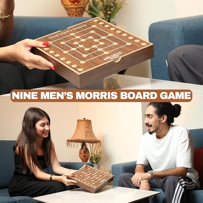 Nine Mens Morris Board Game - 2 Player Games Ancient Rome Game - Marble Strategy Game Wooden Tic Tac Teo Game Mill - Wooden Board Game for Men & Woman Marbles Games for Adults (Walnut)
