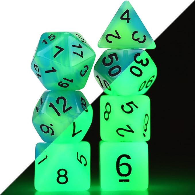Glow in The Dark DND Dice Set 11 x 7 Polyhedral Dice (77pcs) for Dungeons and Dragons Tabletop Role-Playing Games, with a Drawstring Bag