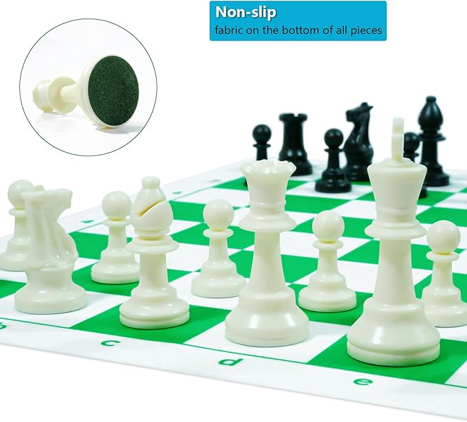 Travel Chess Set 20'' Silicone Chess Board-3.75'' King Height Plastic Chess Piece, Extra Queens & Storage Bag, 2 in 1 Portable Chess & Checker Board Games for Kids and Adults