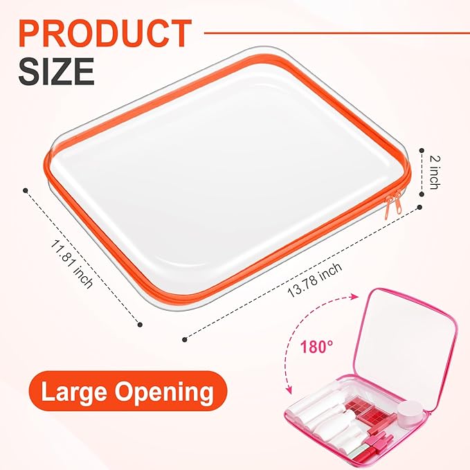 Hoolerry 4 Pcs Hard Clear Zipper Case Transparent Cases for Snacks Makeup Bag Plastic Storage Box Containers for Building Blocks, Puzzles, Cosmetics(Fluorescent,13.8 x 11.8 x 2 in)