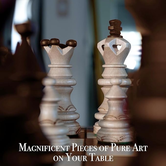 Wegiel Imperator 21-Inch Luxury Wooden Chess Set for Adults and Kids - Handcrafted from Premium Beech and Birch Wood - Unique Folding Design with Chess Piece Storage, Brown