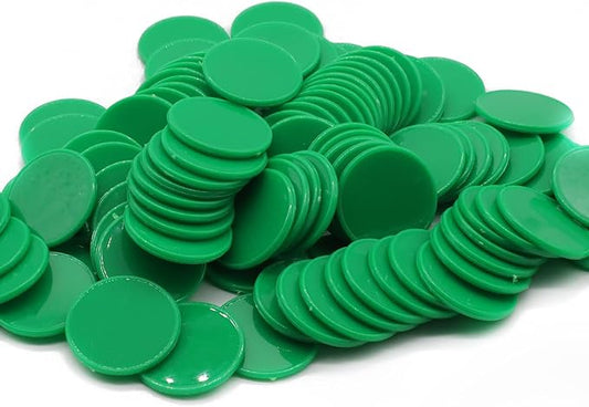 Set of 100 Opaque Plastic Learning Counters Mini Poker Chips Game Tokens with Storage Box (Green, 1 Inch)