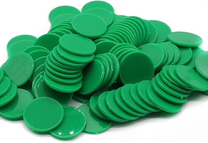 Set of 100 Opaque Plastic Learning Counters Mini Poker Chips Game Tokens with Storage Box (Green, 1.58 Inch)