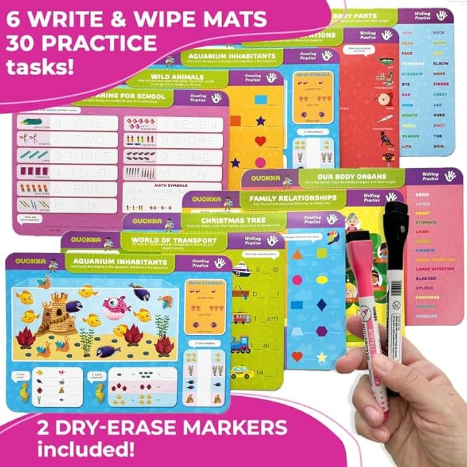 QUOKKA Busy Book Practice Handwriting for Kids - Numbers - Learn to Count for Toddlers 3-5 | 30 Tasks | Pre K ABC Letter Tracing | Homeschool Preschool Learning Activities