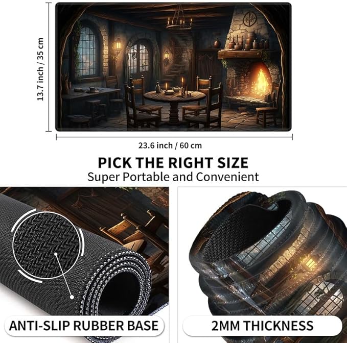 Playmat 24" x 14" Game Mats for MTG/TCG Cards, Medieval Inn Tavern