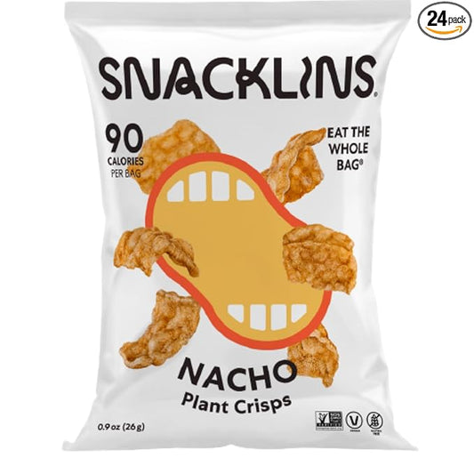 SNACKLINS Plant Based Crisps NACHO - Gluten Free, Grain Free, 100% Kosher, Vegan Healthy Snacks, Crunchy Puffed Snack, Only 90 Calories Per Bag - .9oz Bag (Case of 24)