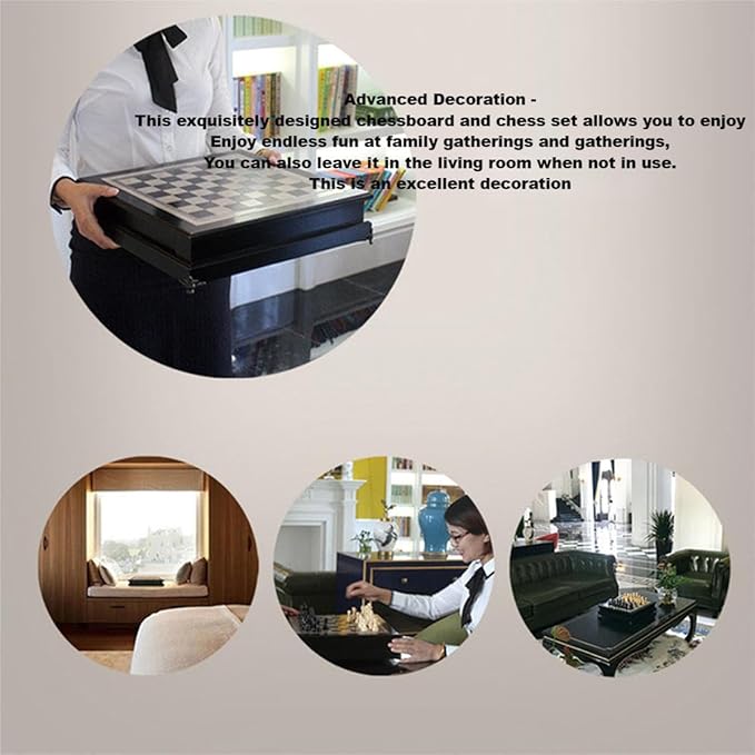 15 "Wooden Chess Set, Large Size Board, Built-in Storage Drawer - 2 Extra Queens - Wooden Chess Pieces - Gift wrap, Adult and Children's Board Games