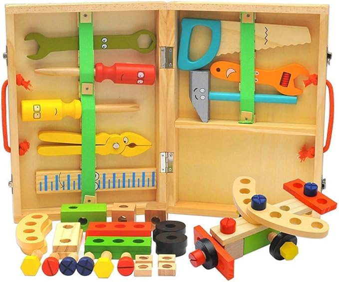 KIDWILL Tool Kit for Kids, 36-Piece Wooden Toddler Tools Set Includes Tool Box, Montessori Educational Stem Construction Toys for 2 3 4 5 6 Year Old Boys Girls, Best Birthday Gift for Kids