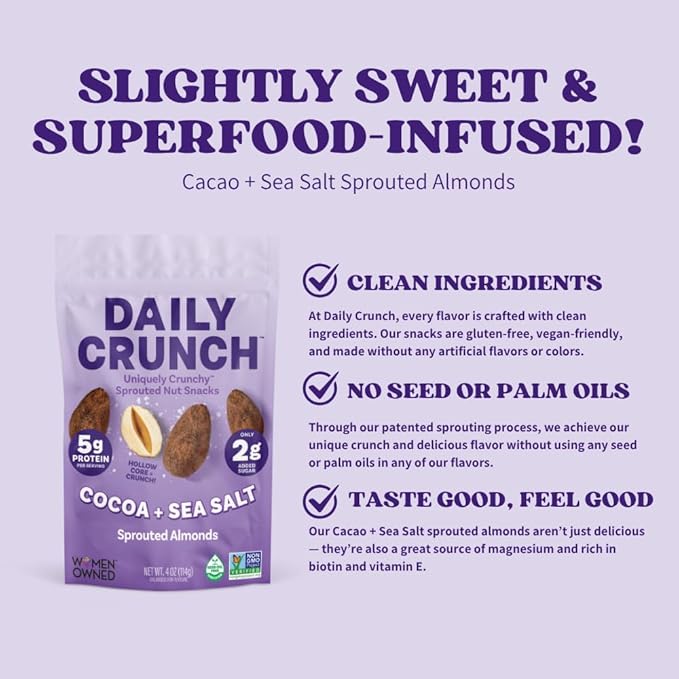 Daily Crunch, Zero Seed Oils, Gluten Free, 4oz (2 Pack, Cacao and Sea Salt)