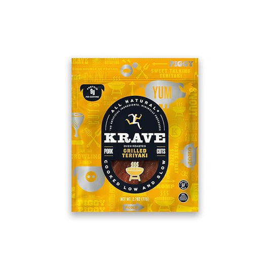 KRAVE All Natural Pork Jerky, Grilled Teriyaki - Protein Packed Snacks Roasted for Maximum Flavor - Premium Tender Meat Cuts - Gluten Free - 2.7 Ounce