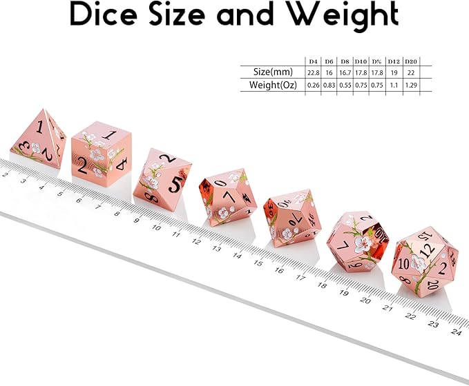 Metal Dice Set D&D, DNDND 7 PCS Flower Metallic DND Dice Set with Gorgeous Gift Case for Dungeons and Dragon Tabletop Game (Gold with White Flower)
