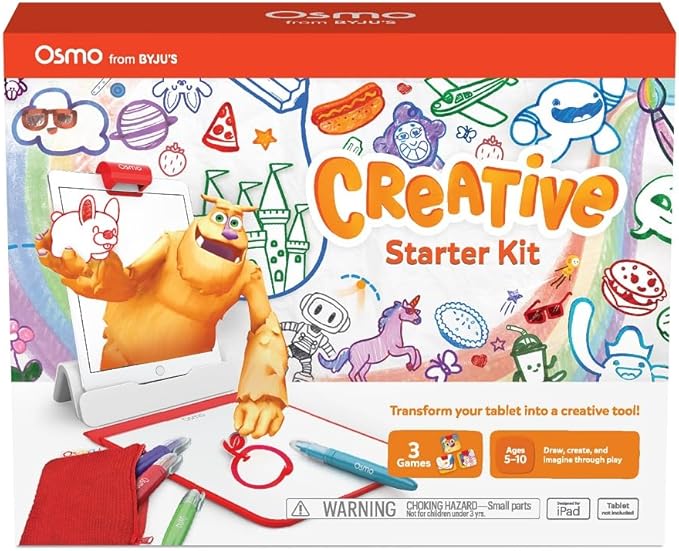 Osmo - Creative Starter Kit for IPad - 3 Educational Learning Games - Creative Drawing & Problem Solving/ Early Physics - STEM Toy Gifts for Kid, Boy & Girl - Ages 5 6 7 8 9 10 (Osmo Base Included)