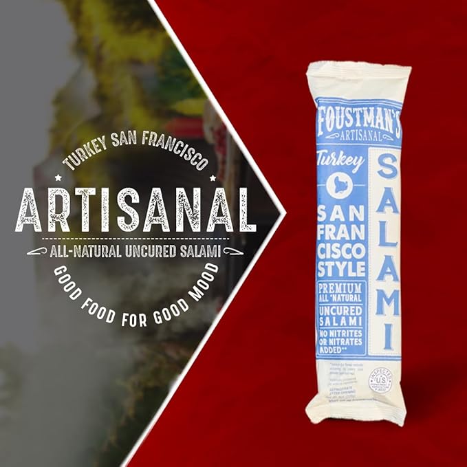 Foustman's Salami Turkey San Francisco Style Salami, Artisanal Turkey Salami, Authentic Flavor for Versatile Snacking and Keto Diets, Gluten-Free, Dairy-Free, Nitrate-Free, Pack of 3, 8 Oz Sticks Each