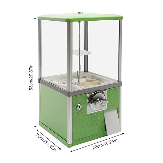 Gumball Vending Machine, Big Bubble Candy Dispenser Machine Candy Gumball Machine Bank, 2 25 Cent Coins Each Side, 1.77in Capsule Toys, Gum Ball Vending Machines for 25 Cent Coin Only (Green)