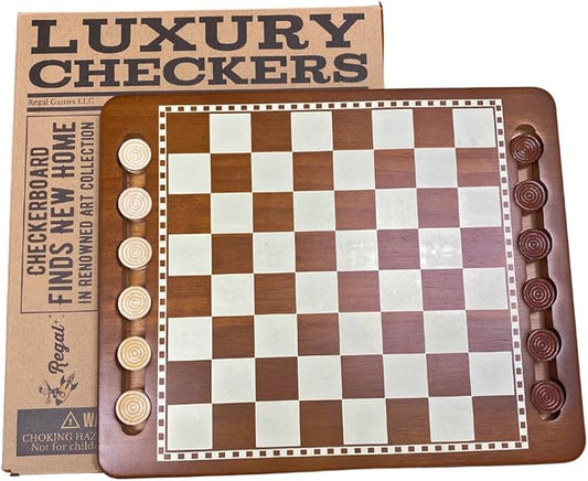Regal Games Luxury Checkers Board Game for Adults & Kids - Classic Wooden Board Game Set with 24 Checkers Pieces - Travel and Portable Table Games (Ages 8+)