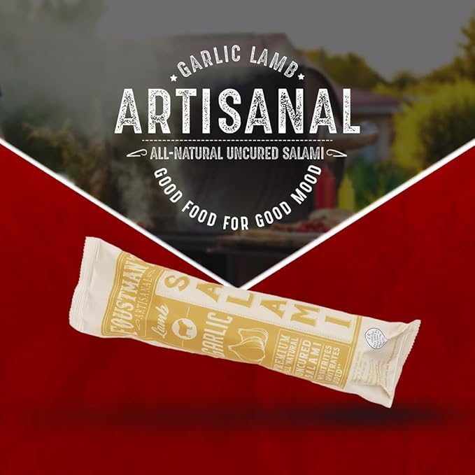 Foustman's Salami Garlic Lamb Artisanal, Nitrate-Free, Naturally Cured, Gluten-Free, Dairy-Free, No Pork, Pack of 3, 8 Oz Each
