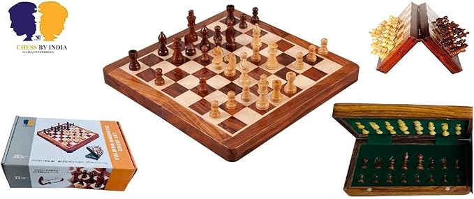WOODEN MAGNETIC FOLDING CHESS SET 25 CM/10"", Brown