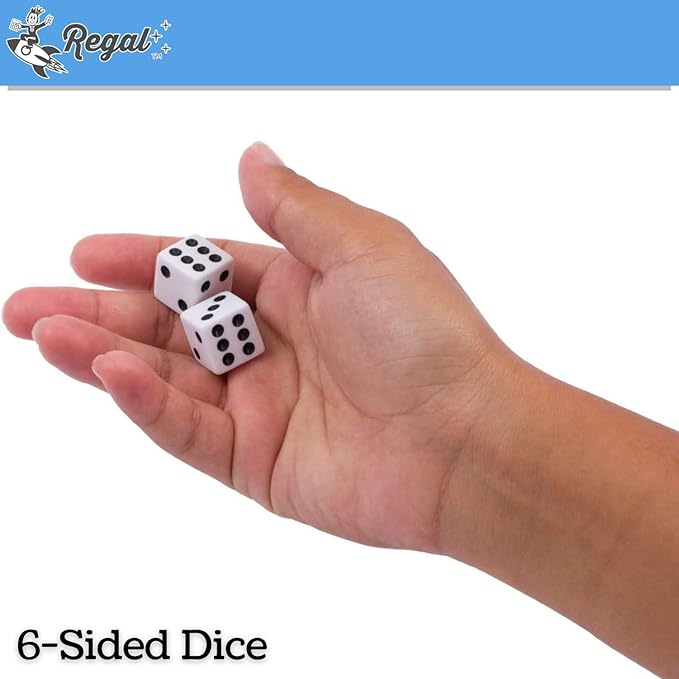 Regal Games Dice Set 6 Sided - Playing White 16mm Set of Dice - Square Dice for Classroom or Family Game Night - 50 Dice
