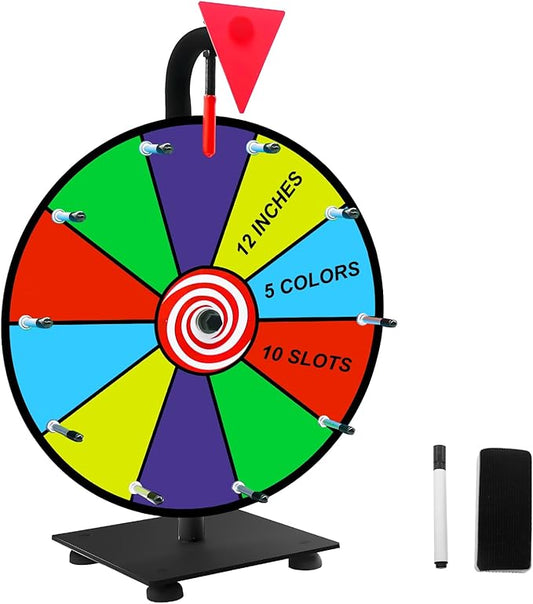 12" Heavy Duty Spinning Wheel for Prizes,10 Colorful Prize Slots Tabletop Spinner,Color Prize Wheel for Trade Show,Fortune Spinning Game,Carnival