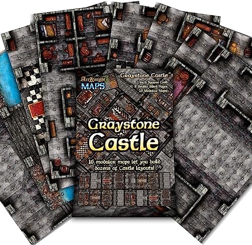 Arcknight The Graystone Castle Roleplaying Battlemaps; 16 Modular RPG Maps in 8 Double-Sided Pages, 1" Square Grid, Modular & Versatile Design for Tabletop Gaming - for D&D, Pathfinder and More