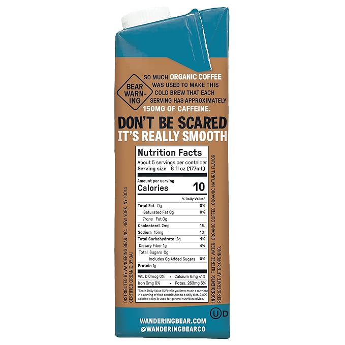 Wandering Bear Organic Cold Brew Coffee, Variety Pack, 32 fl oz (3pk - Vanilla, Caramel, Mocha) - Extra Strong, Bold, Smooth, Unsweetened, Shelf-Stable, Ready to Drink, Iced Cold Brewed Coffee Drinks