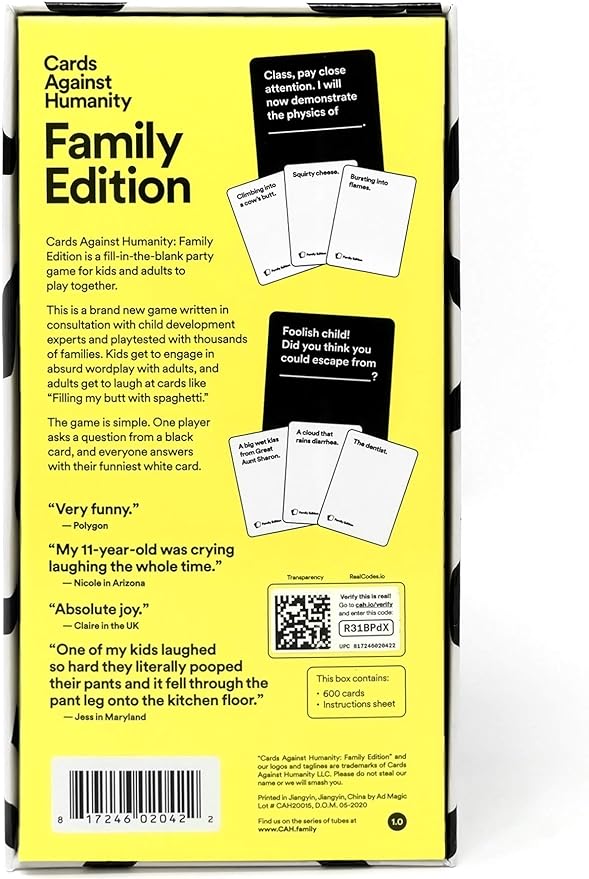Cards Against Humanity: Family Edition • Ages 8+ • A party game for mature kids and immature adults